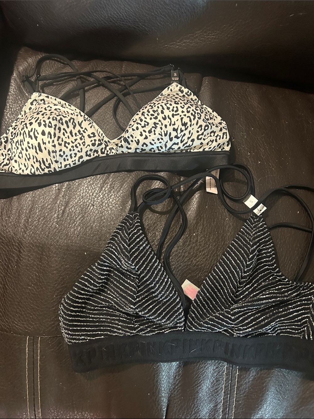 Victoria's Secret Black & White Leopard and Striped Bralette Duo
